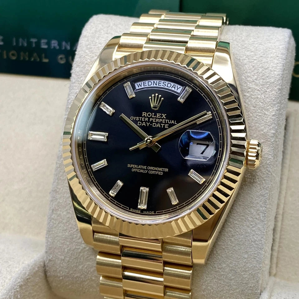 Rolex Day-Date 40 Yellow Gold Black Diamond Dial Automatic Watch