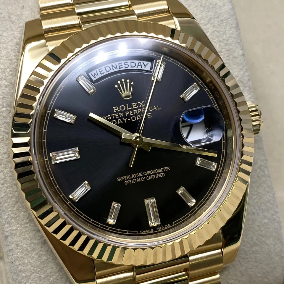 Rolex Day-Date 40 Yellow Gold Black Diamond Dial Automatic Watch