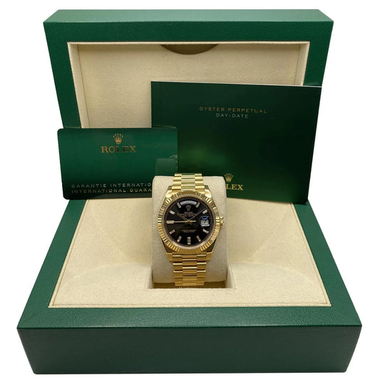 Rolex Day-Date 40 Yellow Gold Black Diamond Dial Automatic Watch