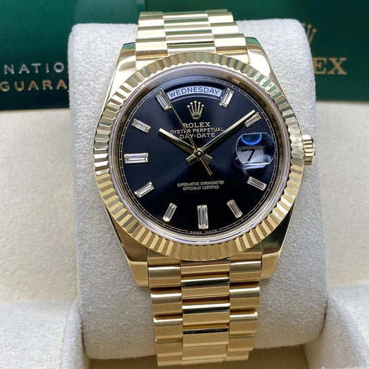 Rolex Day-Date 40 Yellow Gold Black Diamond Dial Automatic Watch
